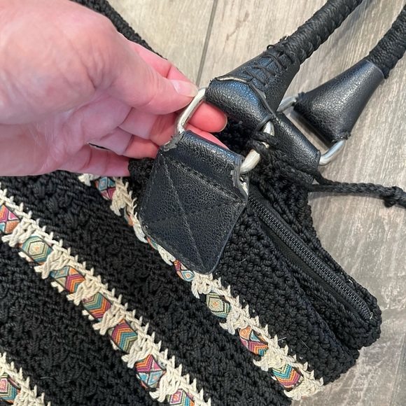 The SAK Cambria Black Multi Woven Boho Ribbon Crochet Tote Shoulder Bag - Picture 3 of 10